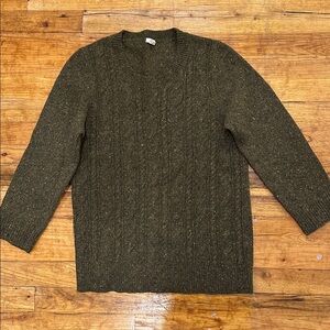 JCrew Olive Green Cable Knit Wool Sweater - M